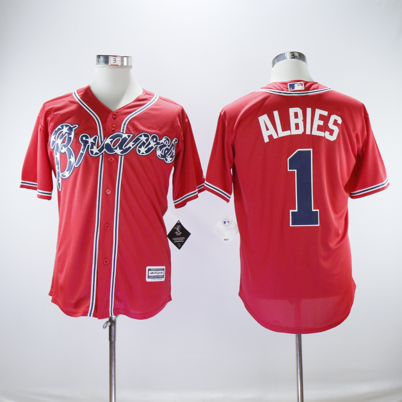 Men Atlanta Braves 1 Albies Red MLB Jerseys